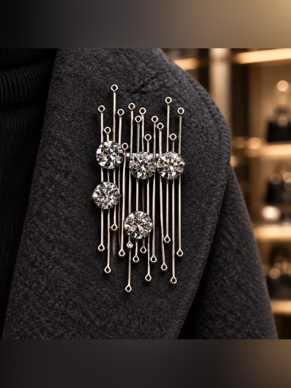 Vintage Mid-Century Modern Atomic Sputnik Rhinestone Brooch